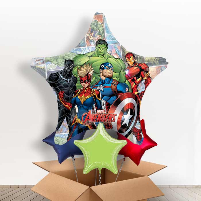 Marvel Avengers Helium Balloons in a Box - With 3 Plain Balloons | Party Save Smile