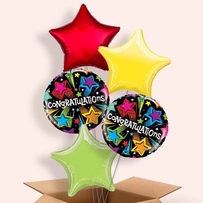 Congratulations Colourful Stars Helium Balloon Delivery in a Box - 5 Balloon | Party Save Smile