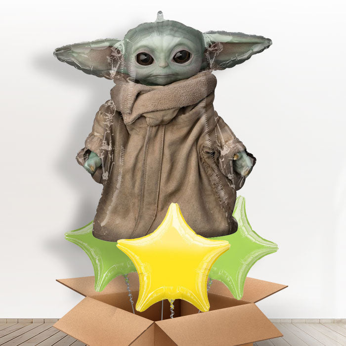 Giant Mandalorian Helium Balloon in a Box - With 3 Plain Balloons | Party Save Smile