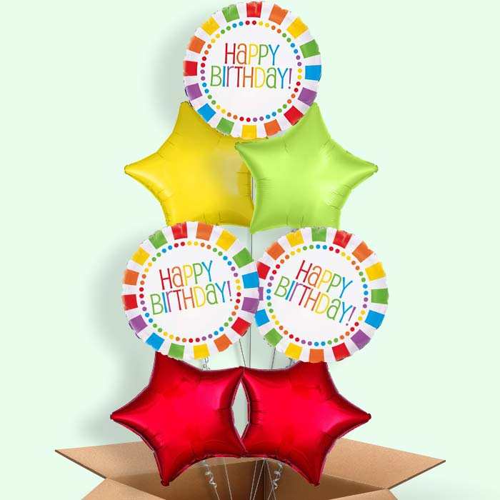 Rainbow Foil Happy Birthday Helium Balloons Delivered - 7 Balloon | Party Save Smile