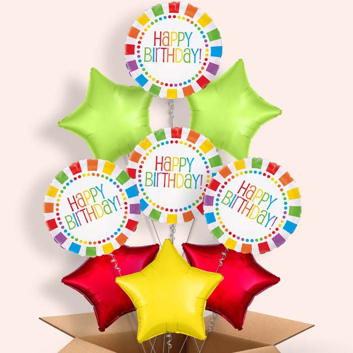 Rainbow Foil Happy Birthday Helium Balloons Delivered - 9 Balloon | Party Save Smile