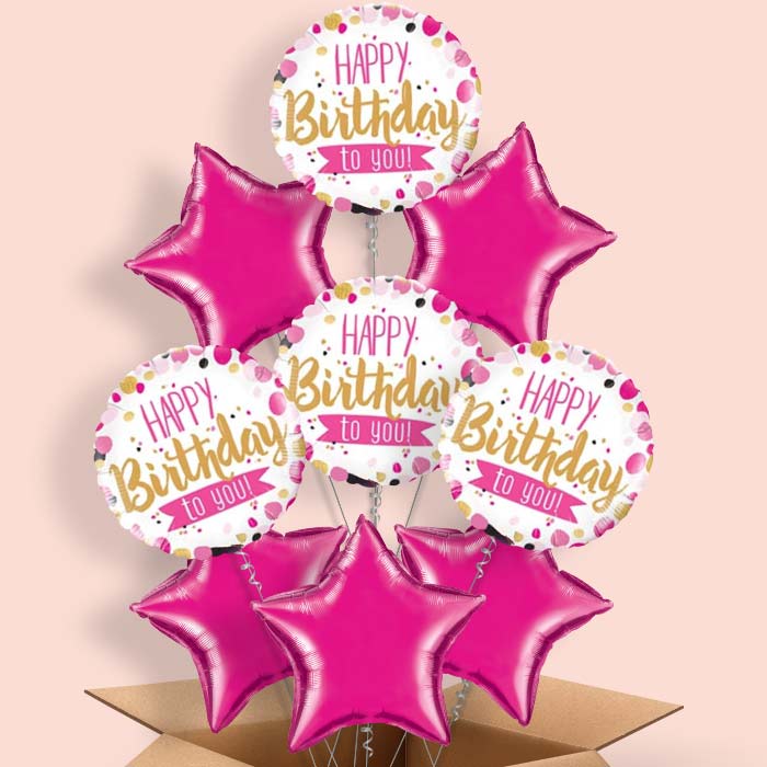 Pink Happy Birthday to You Helium Balloons in a Box - 9 Balloon | Party Save Smile
