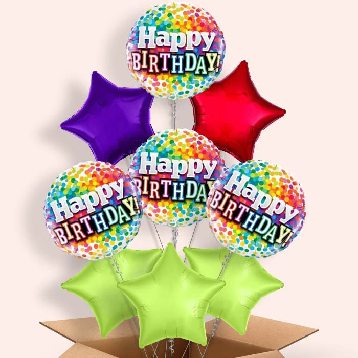 Colourful Confetti Happy Birthday Helium Balloons in a Box - 9 Balloon | Party Save Smile