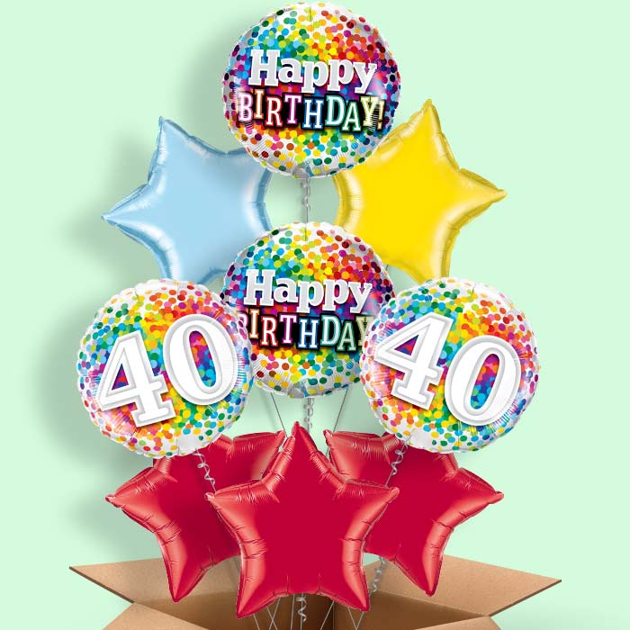 Multicoloured 40th Birthday Helium Balloon in a Box - 9 Balloon | Party Save Smile