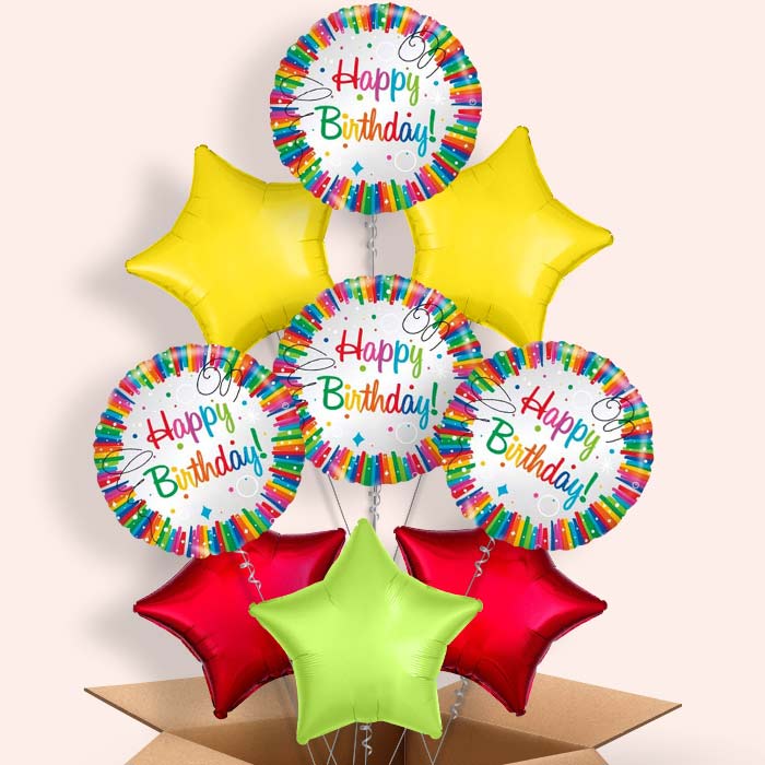 Rainbow Ribbons Happy Birthday Helium Balloon in a Box - 9 Balloon | Party Save Smile