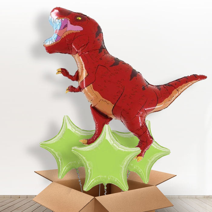 Red T Rex Dinosaur Helium Balloons in a Box - With 3 Plain Balloons | Party Save Smile