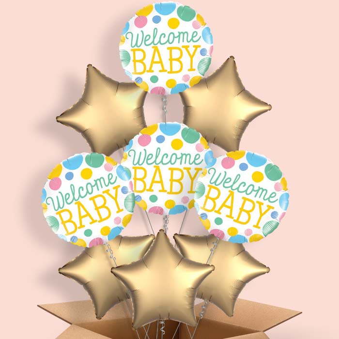 Welcome Baby Helium Balloons in a Box (Blue) - 9 Balloon | Party Save Smile