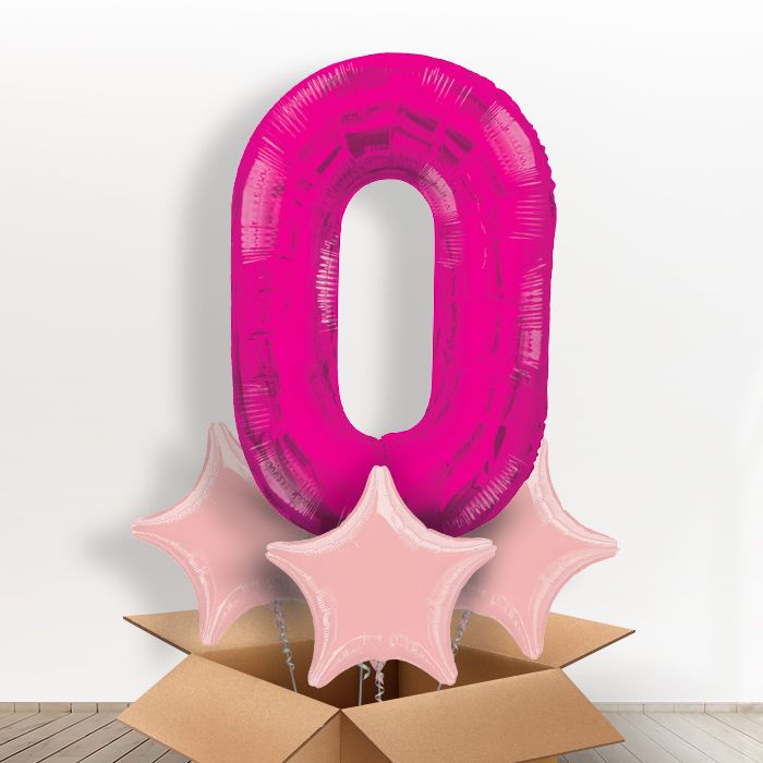 Big Pink Number 0 Helium Balloon Number in a Box - Giant Number and 3 Balloons | Party Save Smile