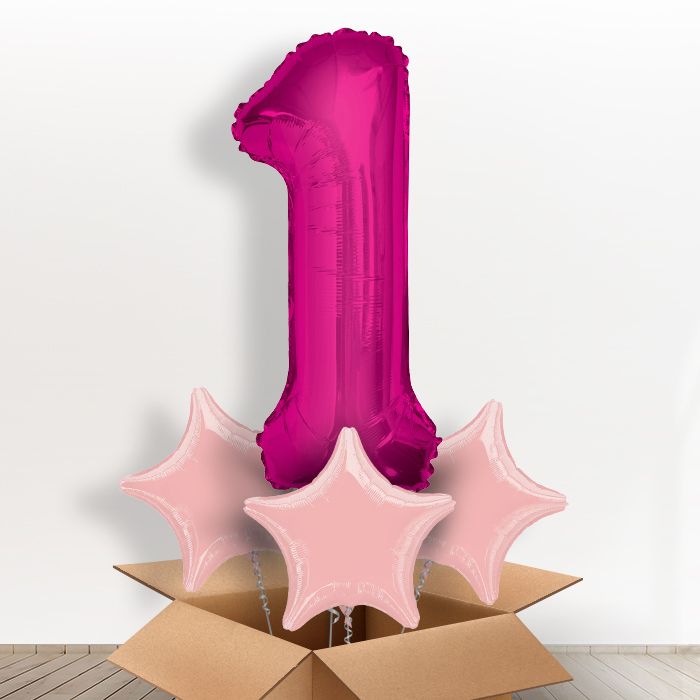 Pink Number 1 Helium Balloon Inflated in a Box - Giant Number and 3 Balloons | Party Save Smile