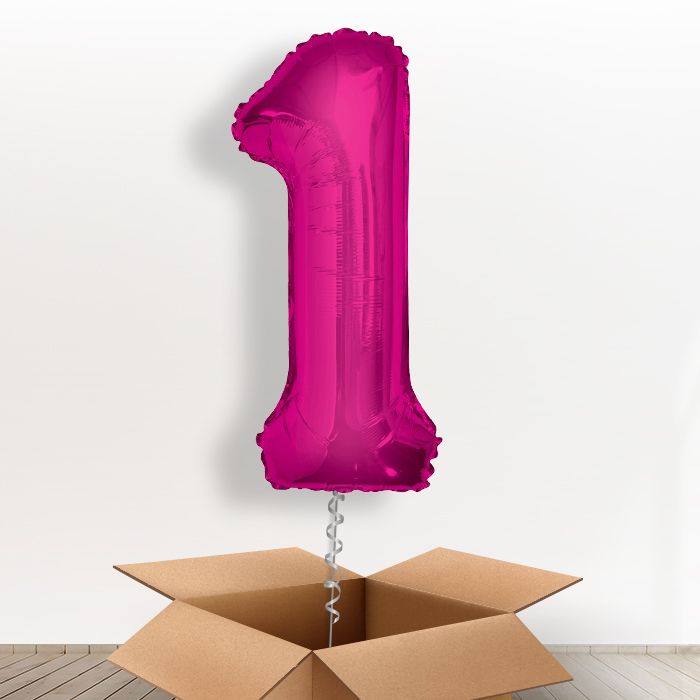 Pink Number 1 Helium Balloon Inflated in a Box - Giant Number | Party Save Smile