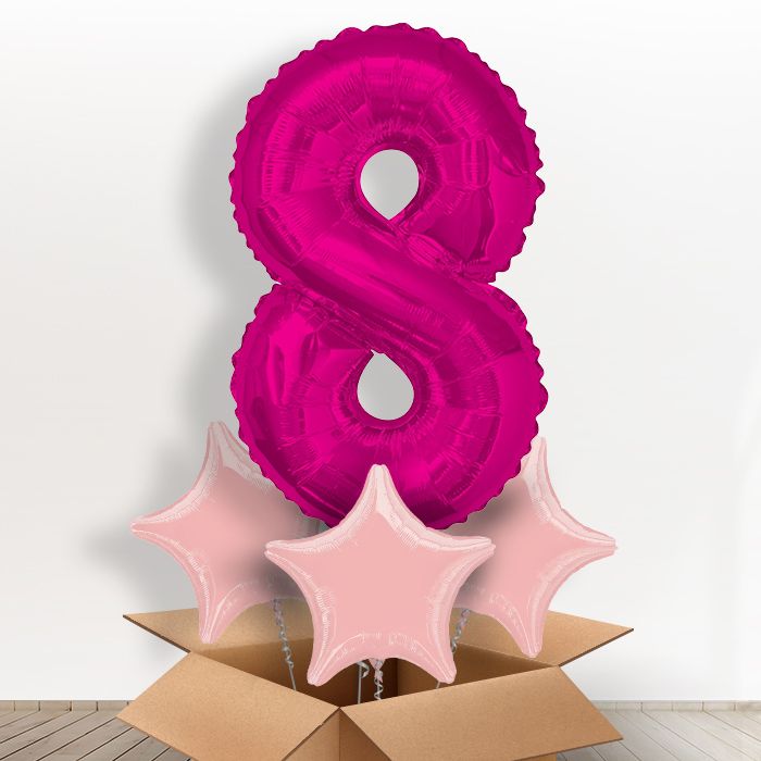 Pink Giant Number 8 Helium Balloon in a Box Gift - Giant Number and 3 Balloons | Party Save Smile