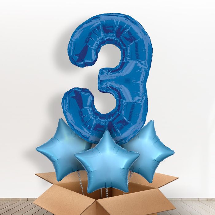 Big Blue Number 3 Balloon Inflated Number in a Box - Giant Number and 3 Balloons | Party Save Smile