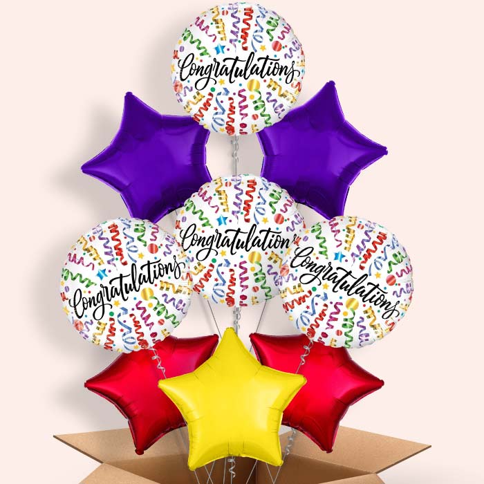 Congratulations Helium Balloons in a Box (Streamers) - 9 Balloon | Party Save Smile