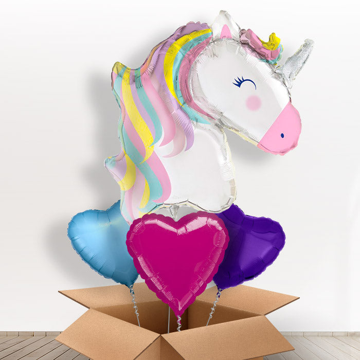 Giant Pastel Unicorn Helium Balloon in a Box - With 3 Plain Balloons | Party Save Smile
