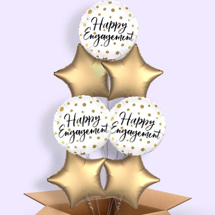 Happy Engagement Helium Balloons in a Box (Gold Dots) - 7 Balloon | Party Save Smile