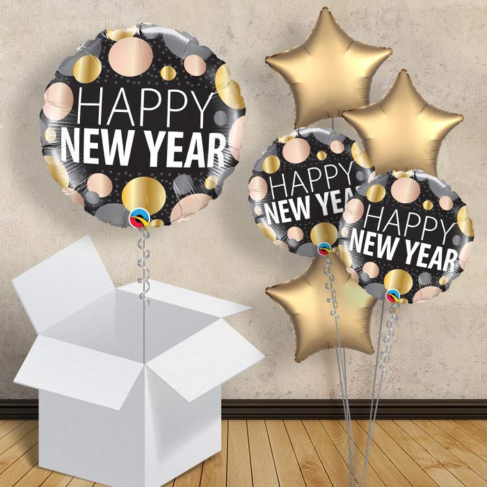 Happy New Year Helium Balloons in a Box (Dots) - 1 Balloon | Party Save Smile
