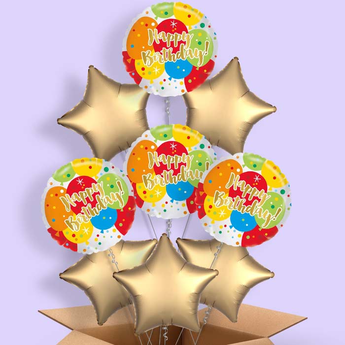 Colourful Helium Balloons in a Box Birthday Delivery - 9 Balloon | Party Save Smile