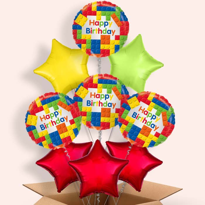 Building Blocks Helium Balloons in a Box (Happy Birthday) - 9 Balloon | Party Save Smile