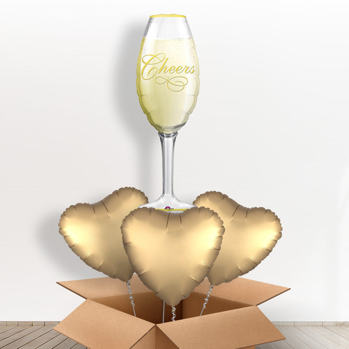 Champagne Glass Giant Shaped Helium Balloon in a Box Gift - With 3 Plain Balloons | Party Save Smile