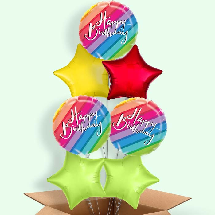 Rainbow Happy Birthday Helium Balloons in a Box - 7 Balloon | Party Save Smile