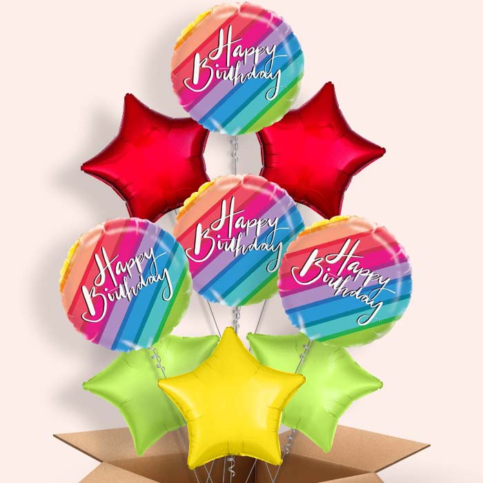 Rainbow Happy Birthday Helium Balloons in a Box - 9 Balloon | Party Save Smile