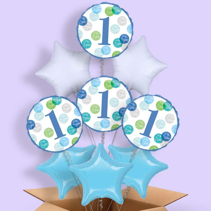 Blue Dots 1st Birthday Helium Balloon in a Box - 9 Balloon | Party Save Smile
