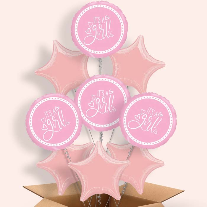 Pink Its a Baby Girl Helium Balloons Delivered - 9 Balloon | Party Save Smile