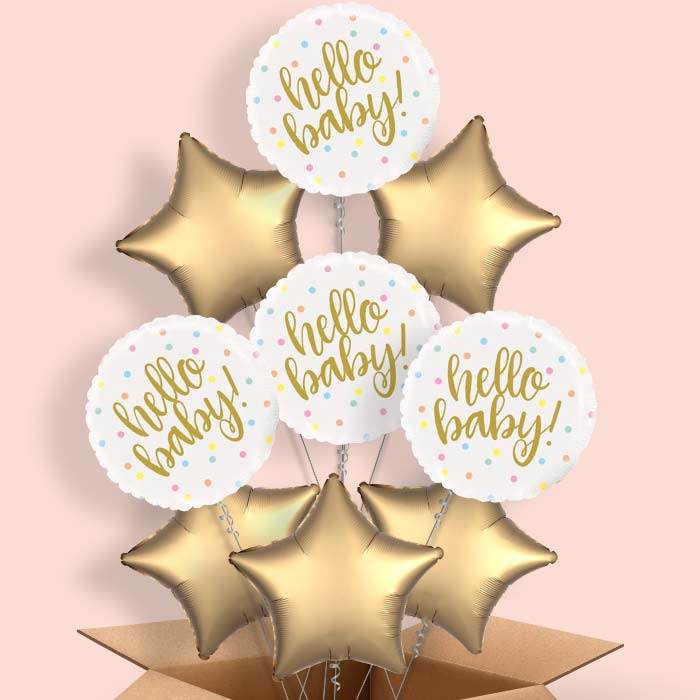 Hello Baby New Baby Helium Balloons in a Box - 9 Balloon | Party Save Smile
