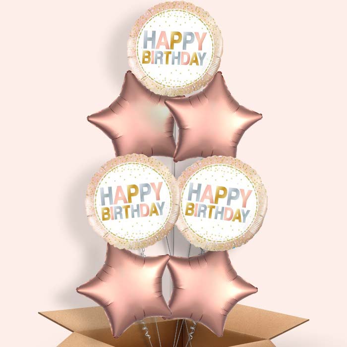 Metallic Pastel Dots Happy Birthday Helium Balloon in a Box - 7 Balloon | Party Save Smile