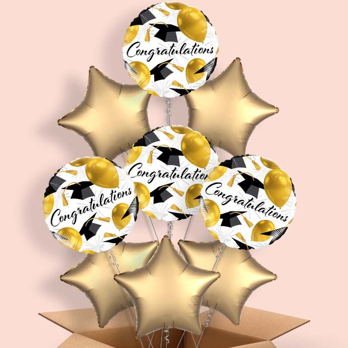 Caps Graduation Helium Balloons in a Box - 9 Balloon | Party Save Smile