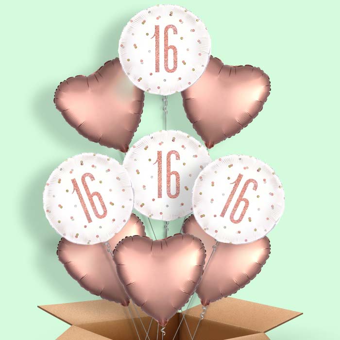 Rose Gold 16th Birthday Helium Balloon in a Box - 9 Balloon | Party Save Smile