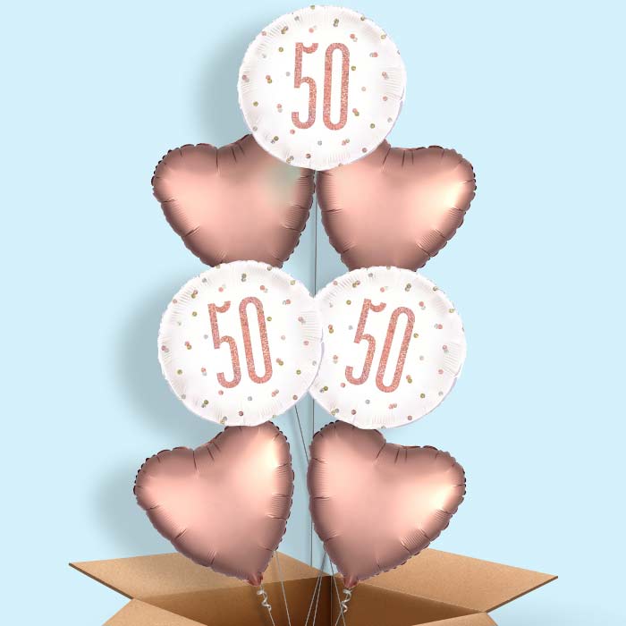 Rose Gold Holographic 50th Birthday Helium Balloon in a Box - 7 Balloon | Party Save Smile