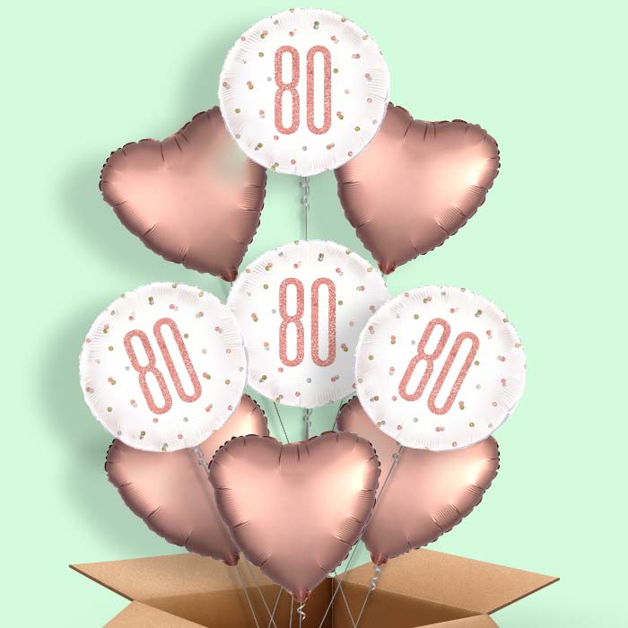 Rose Gold Holographic 80th Birthday Helium Balloon in a Box - 9 Balloon | Party Save Smile