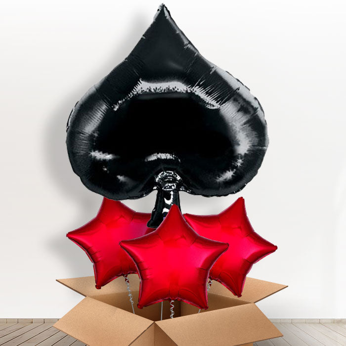 Casino Black Spade Helium Balloon in a Box - With 3 Plain Balloons | Party Save Smile