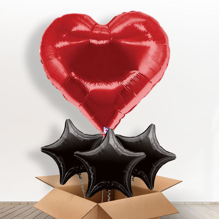 Casino Red Heart Helium Balloons in a Box - With 3 Plain Balloons | Party Save Smile
