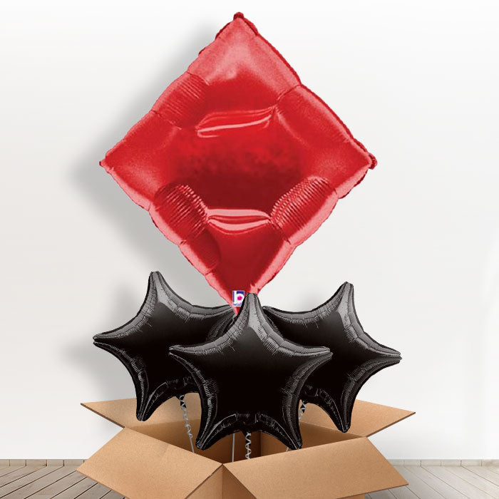 Casino Red Diamond Helium Balloons in a Box - With 3 Plain Balloons | Party Save Smile