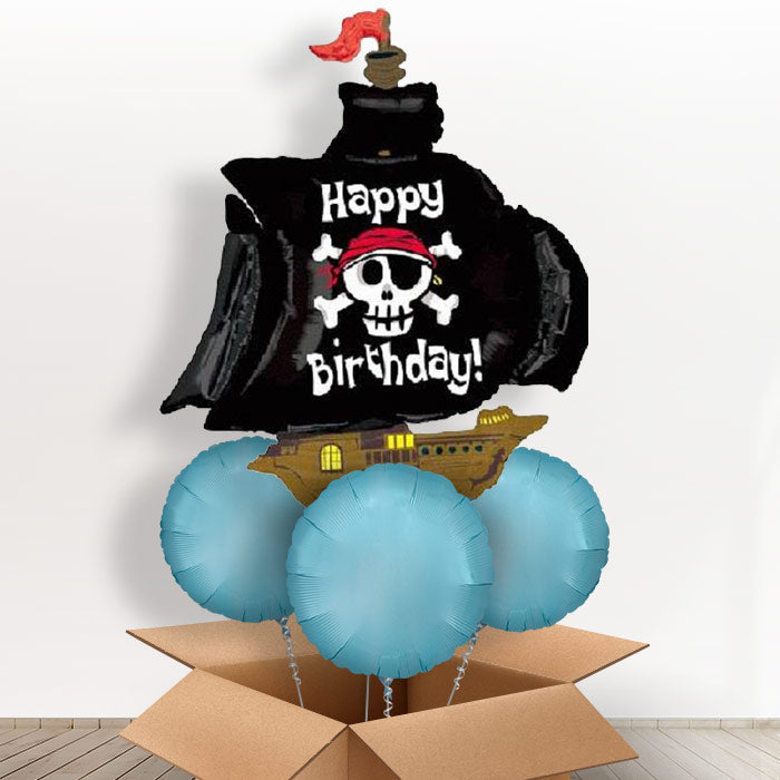 Pirate Ship Birthday Helium Balloon in a Box - With 3 Plain Balloons | Party Save Smile