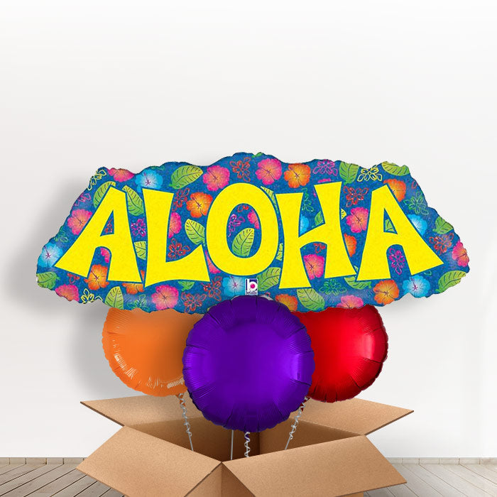 Aloha Summer Inflated Helium Balloons Delivered - With 3 Plain Balloons | Party Save Smile