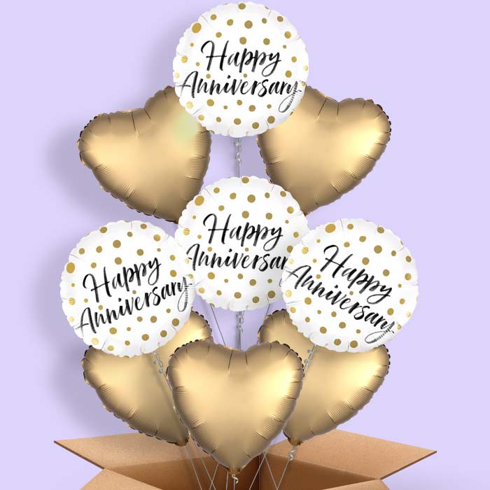 Happy Anniversary Gold Dots Helium Balloon in a Box - 9 Balloon | Party Save Smile