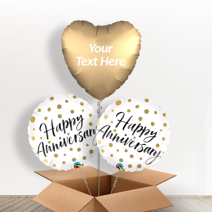 Personalised Foil Anniversary Helium Balloons - Gold Dot - Balloon Trio | Party Save Smile