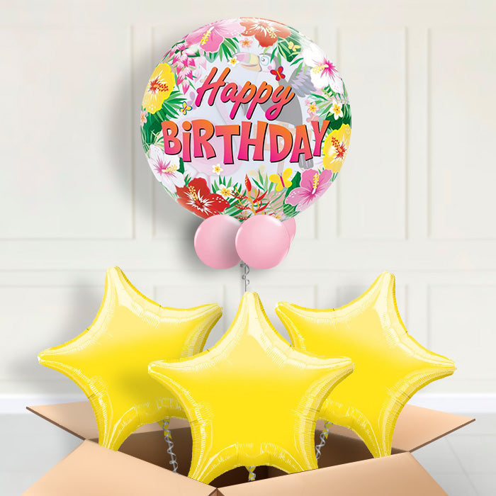 Tropical Birthday Bubble Balloon in a Box - Bubble Balloon with 3 Balloons | Party Save Smile