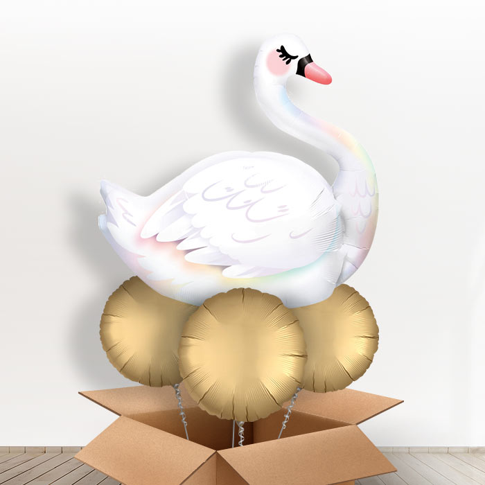 Giant Helium Balloon Swan Delivered in a Box - With 3 Plain Balloons | Party Save Smile