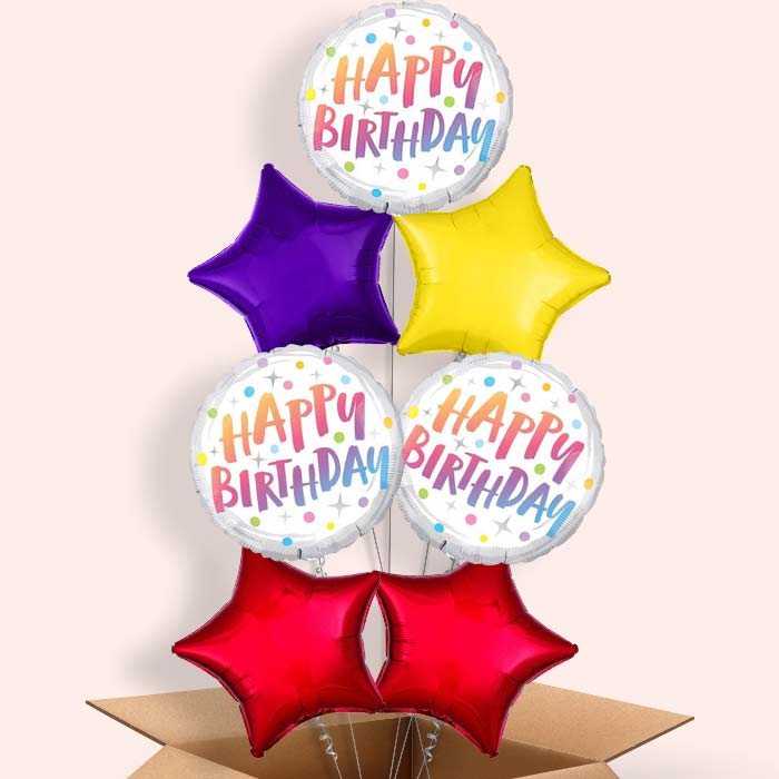 Rainbow Dots Pastel Birthday Helium Balloons in a Box - 7 Balloon | Party Save Smile