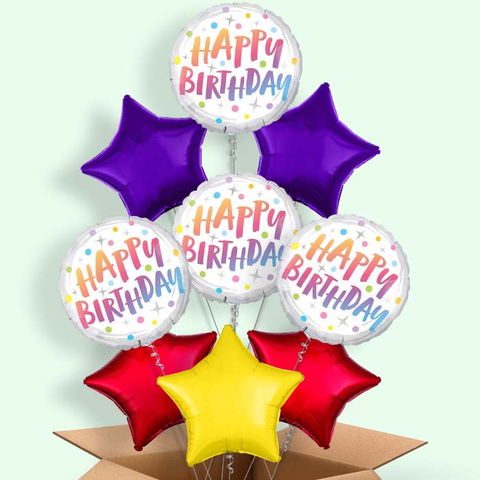 Rainbow Dots Pastel Birthday Helium Balloons in a Box - 9 Balloon | Party Save Smile