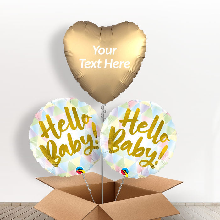 Personalised Hello Baby Helium Balloons in a Box - Balloon Trio | Party Save Smile