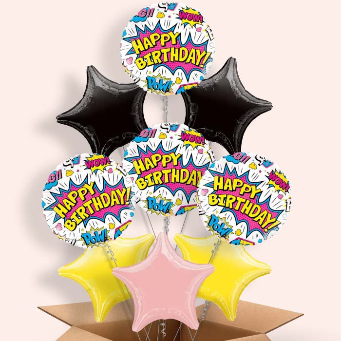 Superhero Helium Balloons in a Box (White Pow) - 9 Balloon | Party Save Smile