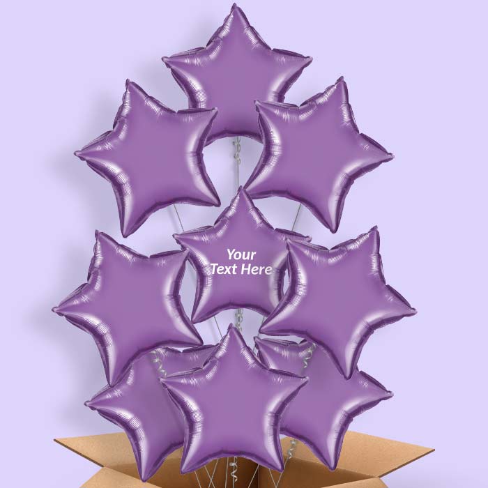 Chrome Purple Star Helium Balloons in a Box - 9 Balloon | Party Save Smile
