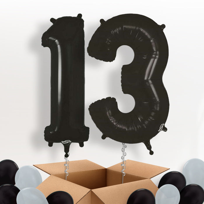 Black 13 Balloons in a Box: 13th Birthday Number Balloons - Package | Party Save Smile