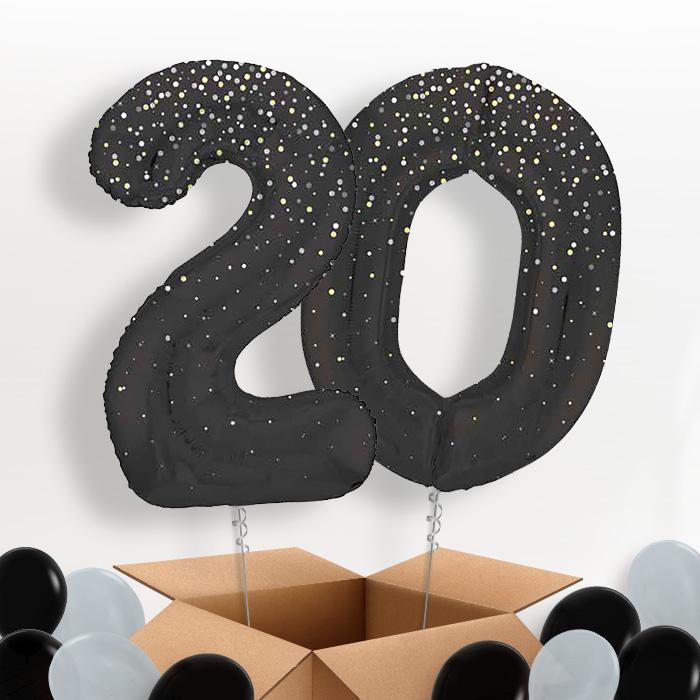 Black and Silver Dots 20 Helium Balloons in a Box - Package | Party Save Smile