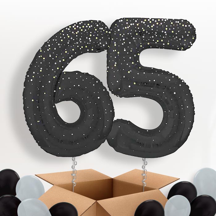 Black and Silver Dots 65 Helium Balloons in a Box - Package | Party Save Smile